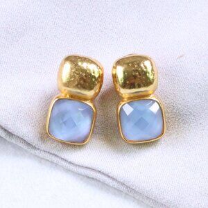 Julie Vos | Catalina - Gold Chalcedony Blue Earrings